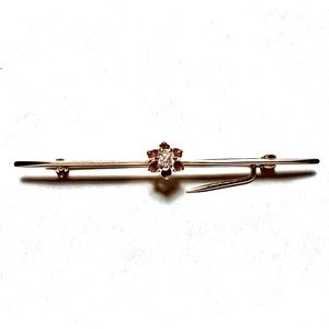 Antique Edwardian Gold and Diamond Bar Pin, Old European Cut, Knife Edge brooch